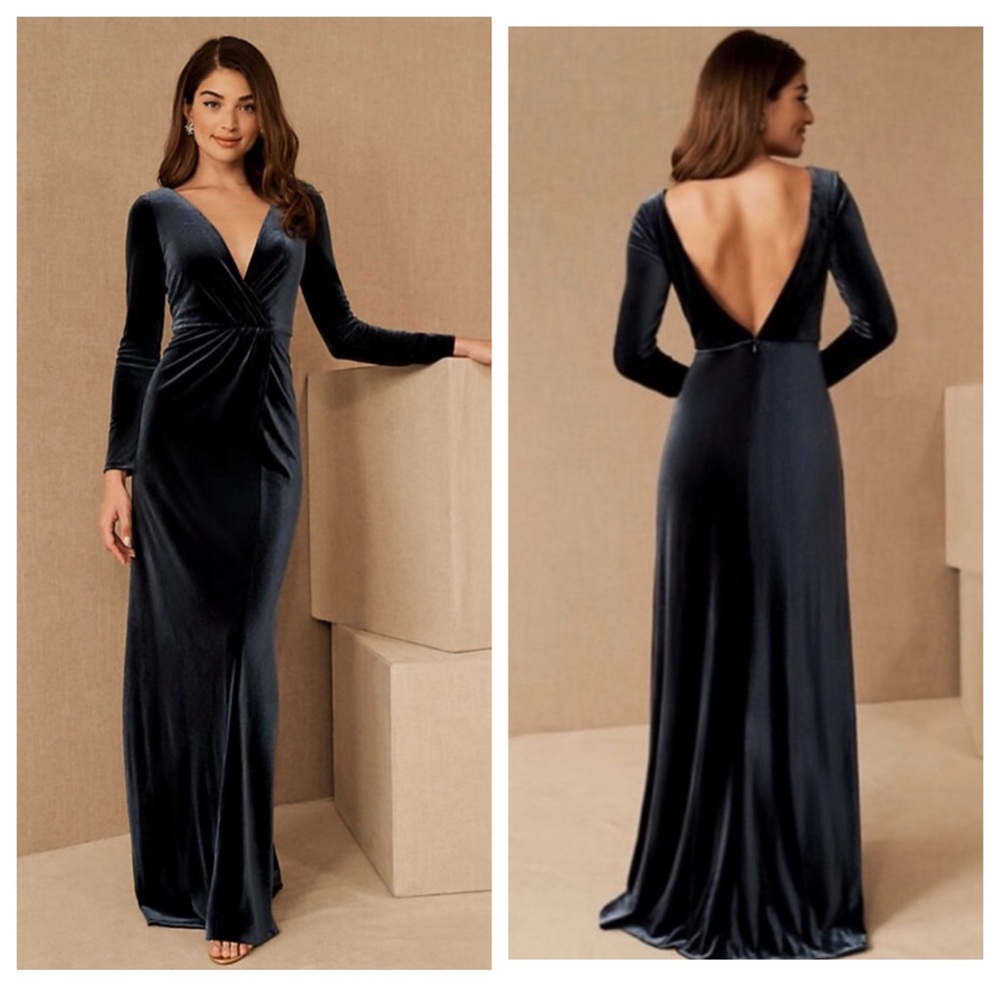NEW Jenny Yoo Ryland Velvet Maxi Dress French Blue Anthropologie BHLDN